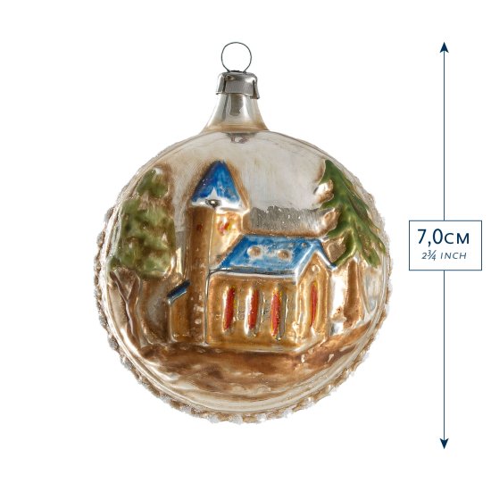 Modal Additional Images for Ornaments with church (blue roof) and tree