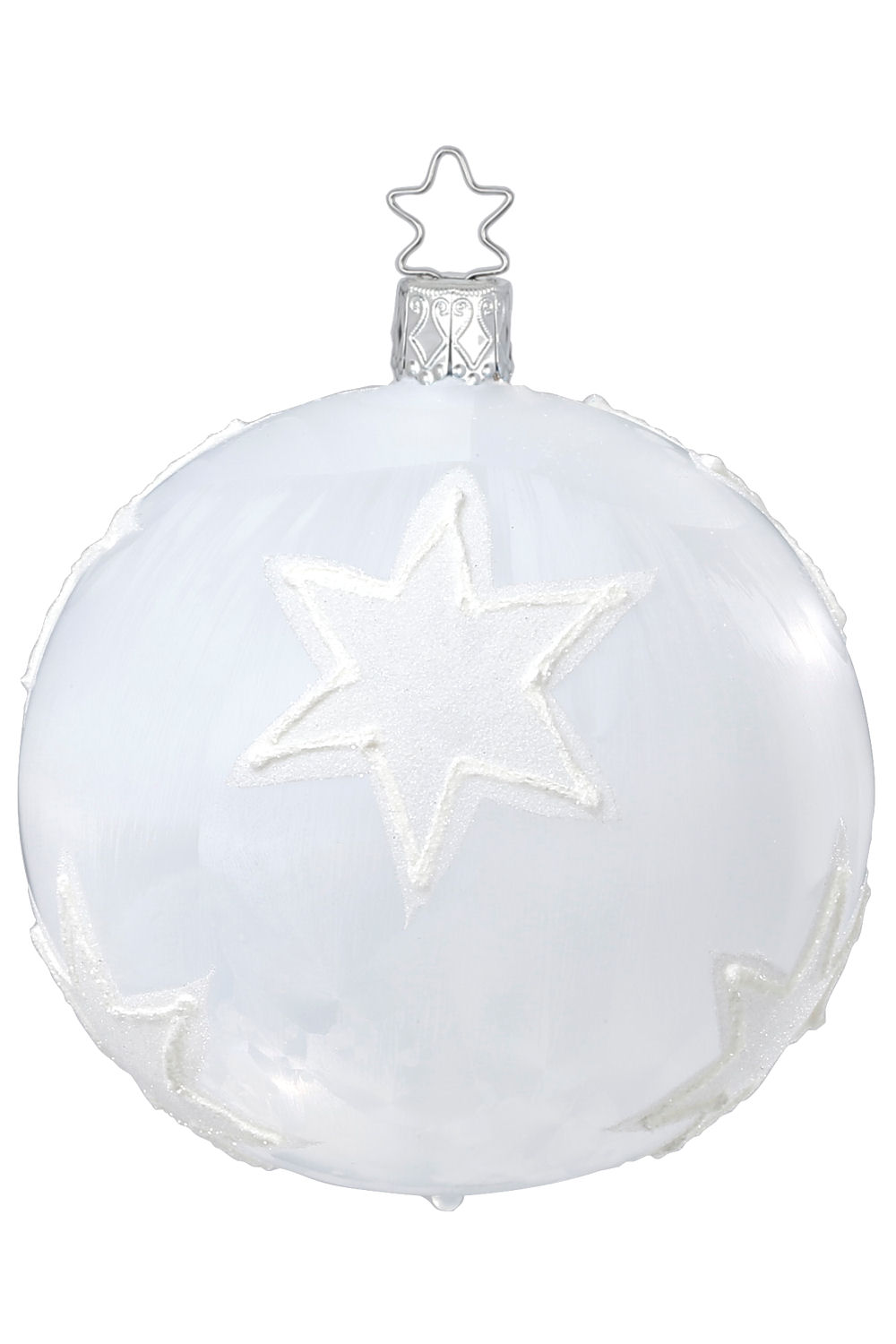 Ball 10 cm, Velvet Star, white ice-lacquer transparent