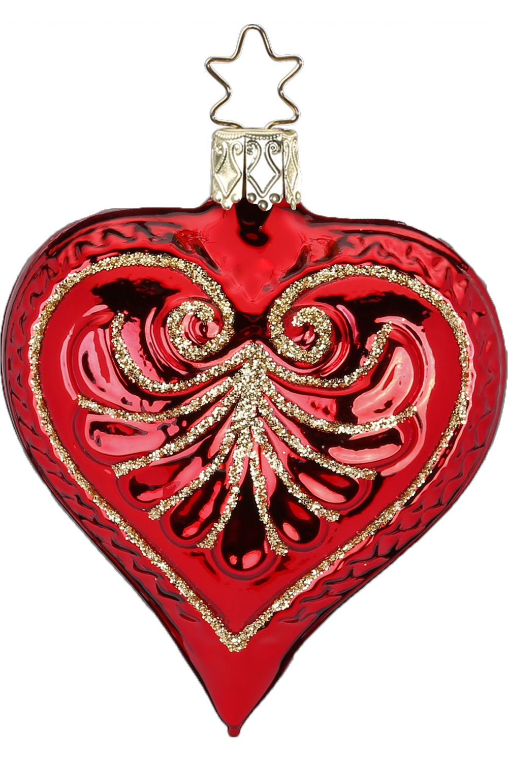 HSHR German Inge Glas 4" XL Light Red Heart handmade Glass Christmas Ornament 