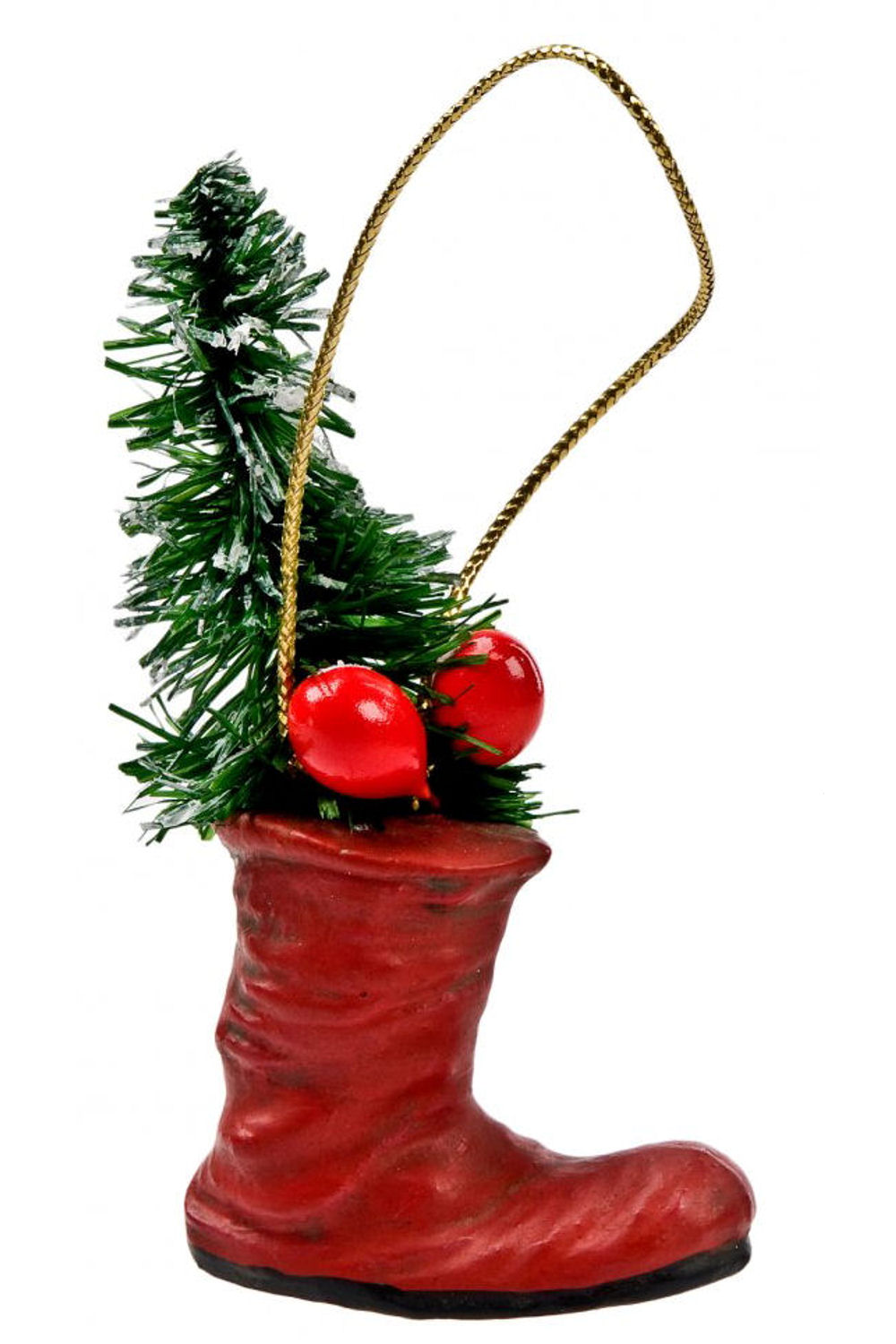 Papiermache' Ornament *BOOT WITH TREE*, RED