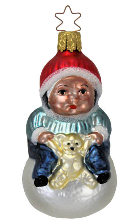 B054 Old World Inge Glas 4" Vintage Snow man Ball Glass Christmas Ornament 