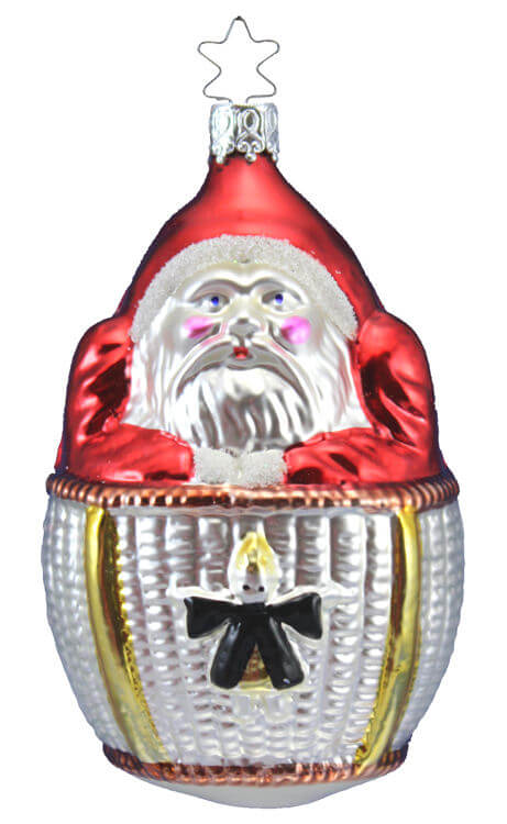 Inge Glas OWC 401001 Large Santa in Basket German Glass Christmas Ornament